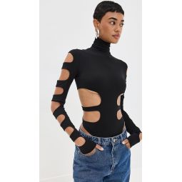 Mock Neck Bodysuit with Cut Out Details