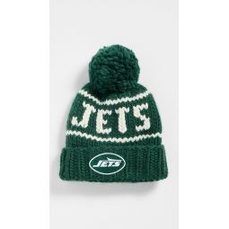 Green Jets Beanie with Yarn Pom Pom