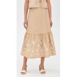 Eyelet Detail Midi Skirt