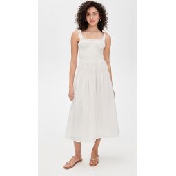 Adjustable Strap Shirred Midi Dress