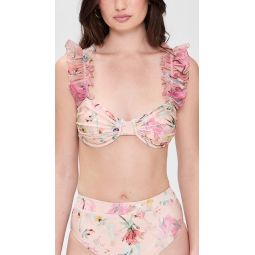 Lily Flower Flutter Sleeve Bikini Top