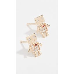 14k Gold Love Robot Stud Earrings