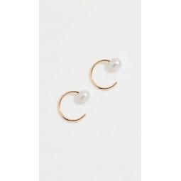 14k Gold Reversible Pearl Huggie Hoop Earrings