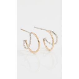 14k Mixed Yellow & White Gold Double Wire Huggie Hoops