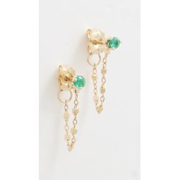 14k Gold Emerald Square Bead Chain Huggie Earrings