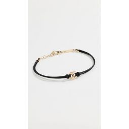 14k Gold Single Large Puffed Mariner Link Black Leather Bracelet