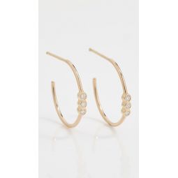 14k Gold 3 Bezel Set Diamond Hoop Earrings