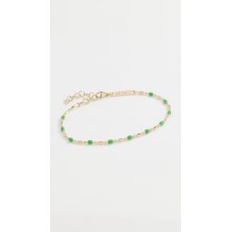 14k Gold & Green Enamel Bar and Bead Chain Bracelet