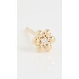14k Gold Tiny Bead Flower with Diamond Single Stud Earring