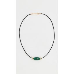 14k Gold Malachite On Leather Cord Necklace