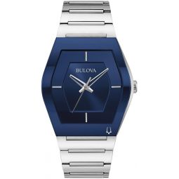 Bulova Meninchs Modern Gemini 3-Hand Quartz Silver Stainless Steel Watch, Edge-to-Edge Crystal