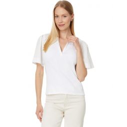 Womens Lilla P Woven Sleeve Split Neck