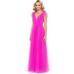 Womens Betsy & Adam Long Mesh V-Neck Ballgown