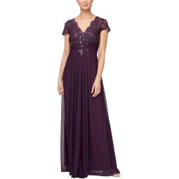 Womens Alex Evenings Long Embroidered A-Line Dress