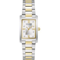 Bulova Ladiesinch Classic Diamond Two-Tone Stainless Steel 3-Hand Quartz Watch, Rectangle