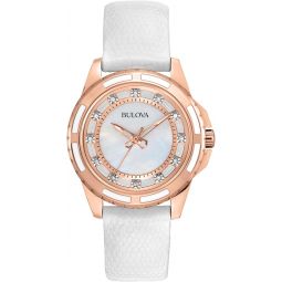 Bulova Ladiesinch Classic Diamond 3-Hand Quartz Stainless Steel Watch, 12 Diamonds, Mother-of-Pearl Dial