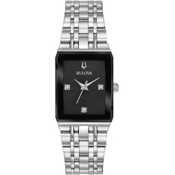 Bulova Ladiesinch Modern Quadra Diamond Dial Stainless Steel 3-Hand Quartz Watch, Black Dial Style: 96P202