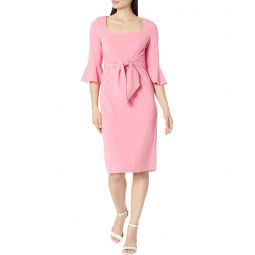 Womens Adrianna Papell Stretch Crepe Bell Sleeve Dress with Scoop Neck & Tie Front
