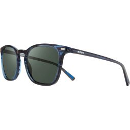 Revo Sunglasses Watson: Polarized Crystal Glass Lens with Rectangle Keyhole Bridge Frame, Blue Horn Frame with Smoky Green lens