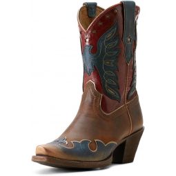 ARIAT Womens Bravery Embroidered Snip Toe Casual Boots Mid Calf Mid Heel 2-3inch - Blue, Brown, Red