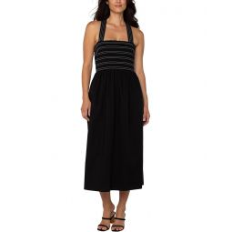 Womens Liverpool Los Angeles Sleeveless Smocked Woven Midi Dress With Trapunto Straps
