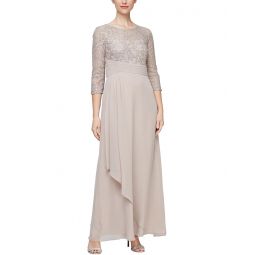Womens Alex Evenings Long Sequins Lace Empire Waist Dress
