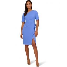 Womens Adrianna Papell Stretch Crepe Side Draped Sheath Dress with Asymmetrical Neckline
