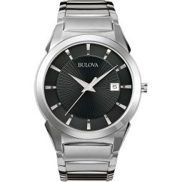 Bulova Meninchs 3-Hand Calendar Date Quartz Watch, Patterned Dial, 38mm, Style: 96B149