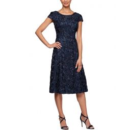 Womens Alex Evenings Tea Length A-Line Rosette Dress