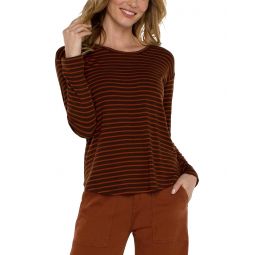 Womens Liverpool Los Angeles Long Sleeve Drop Shoulder Scoop Neck Rib Knit Top