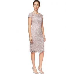 Womens Alex Evenings Short Embroidered Cap Sleeve Dress