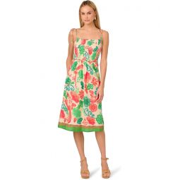 Womens Adrianna Papell Smocked Printed Placement Dress