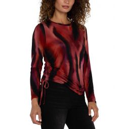 Womens Liverpool Los Angeles Long Sleeve Crew Neck Knit Top W Side Ties Light Weight Jersey Knit