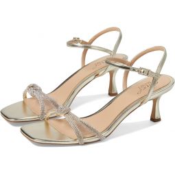 Jewel Badgley Mischka Maci Metallic Sandal with Rhinestone Knot Detail