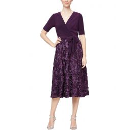 Womens Alex Evenings Tea-Length Dress with Rosette Lace