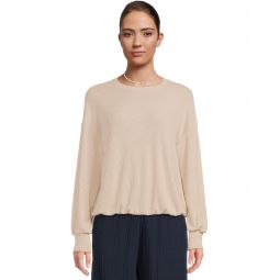 Womens Michael Stars Tia Ribbed Crew Neck Sweatshirt w/ Smocked Cuffs
