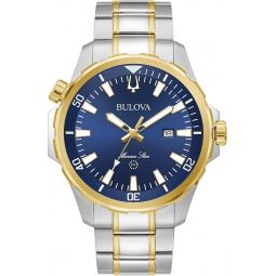 Bulova Meninchs Marine Star inchSeries Binch 3-Hand Date Quartz Watch, Luminous Markers, Rotating Dial, 100M Water Resistant, 43mm