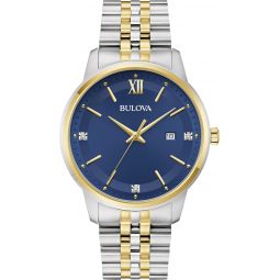 Bulova Meninchs Classic 3-Hand Diamond Quartz Two Tone Stainless Steel Watch, Style:98D188