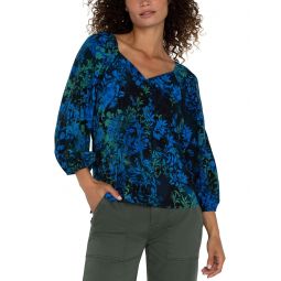 Womens Liverpool Los Angeles 3/4 Sleeve Sweetheart Neck Woven Blouse