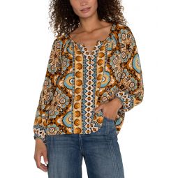 Womens Liverpool Los Angeles Long Sleeve Button Front Woven Blouse