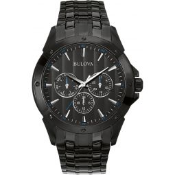 Bulova Meninchs Classic Dress 6-Hand Multi-Function Day/Date Quartz Watch, Black Patterned Dial, 43mm