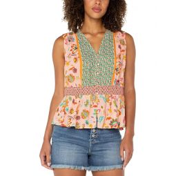 Womens Liverpool Los Angeles Sleeveless Woven Top With Smocked Waist