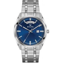 Bulova Meninchs Classic Dress Surveyor 2-Hand Day/Date Quartz Watch, Luminous Hands, 39mm