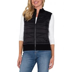 Womens Liverpool Los Angeles Petite Sleeveless Quilted Front Full Zip Sweater Vest Sweater Yarn