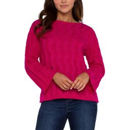 Womens Liverpool Los Angeles Long Sleeve Boat Neck Sweater Cable Yarn
