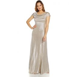 Womens Adrianna Papell Metallic Knit Drape Neck Gown