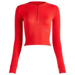 SKIMS Cotton Rib Cropped Henley Long Sleeve AP-CRP-2206-CRANBERRY