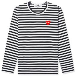 Comme des Garcons Play Womens Long Sleeve Heart Logo Stripe P1T163-BK