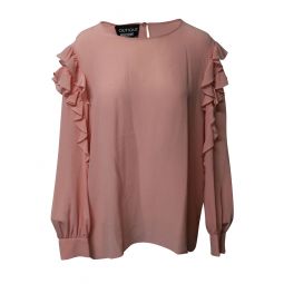 ruffled detail blouse in pink silk