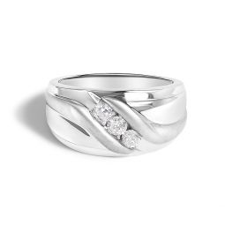 mens .925 sterling silver 1/2 cttw diamond channel set 3-stone band ring